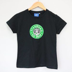 Spoofs Black Starbucks Starbuko Ice Drop Humor Tee Shirt Women’s Size S